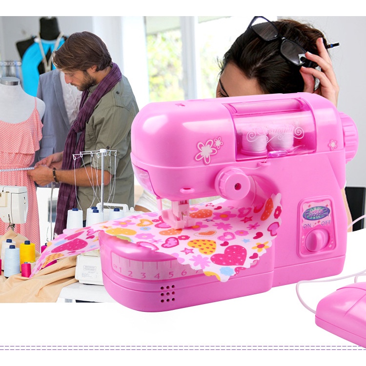 【附贈尺子】 兒童縫紉機 兒童電動縫紉機  DIY玩具 縫紉機玩具帶燈光 過家家玩具  縫紉機 粉色