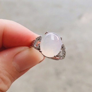 6133 天然緬甸A貨翡翠高冰冰透橢圓白翡放光水潤蛋面戒指玉戒指環戒子玉石珠寶搭白色水鑽晶鑽銀戒仙女淑女氣質文青上班族