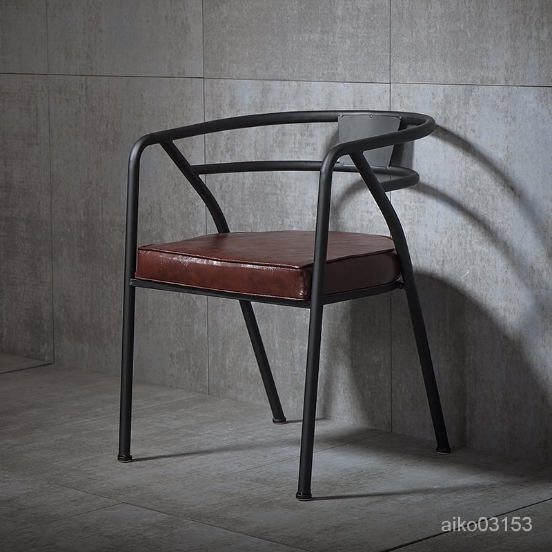 下殺#優選loft美式復古工業風鐵藝皮革沙發休閒椅凳子餐椅咖啡廳家用椅椅子 F3cZ