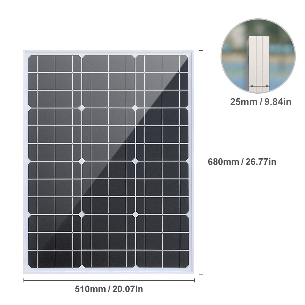 太陽能板18V50W剛性玻璃太陽能電池板套件鋁框單晶光伏板發電系統面板組件太陽能家用房車屋頂路燈發電