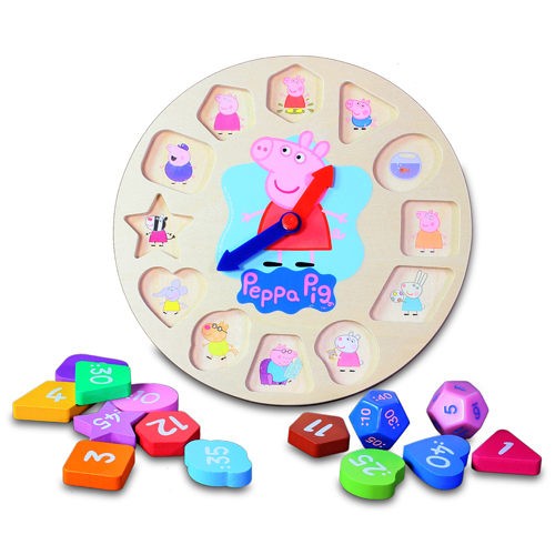 【玩具倉庫】正版 公司貨 粉紅豬小妹木頭時鐘遊戲組←PEPPA PIG 骰子 數字 認識 時間 木製 教具 拼圖 顏色