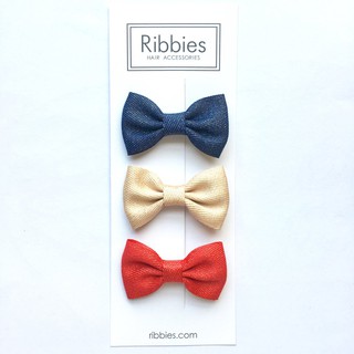 英國Ribbies 雪芙蘭緞帶閃亮蝴蝶結3入組-紅 金 海軍藍