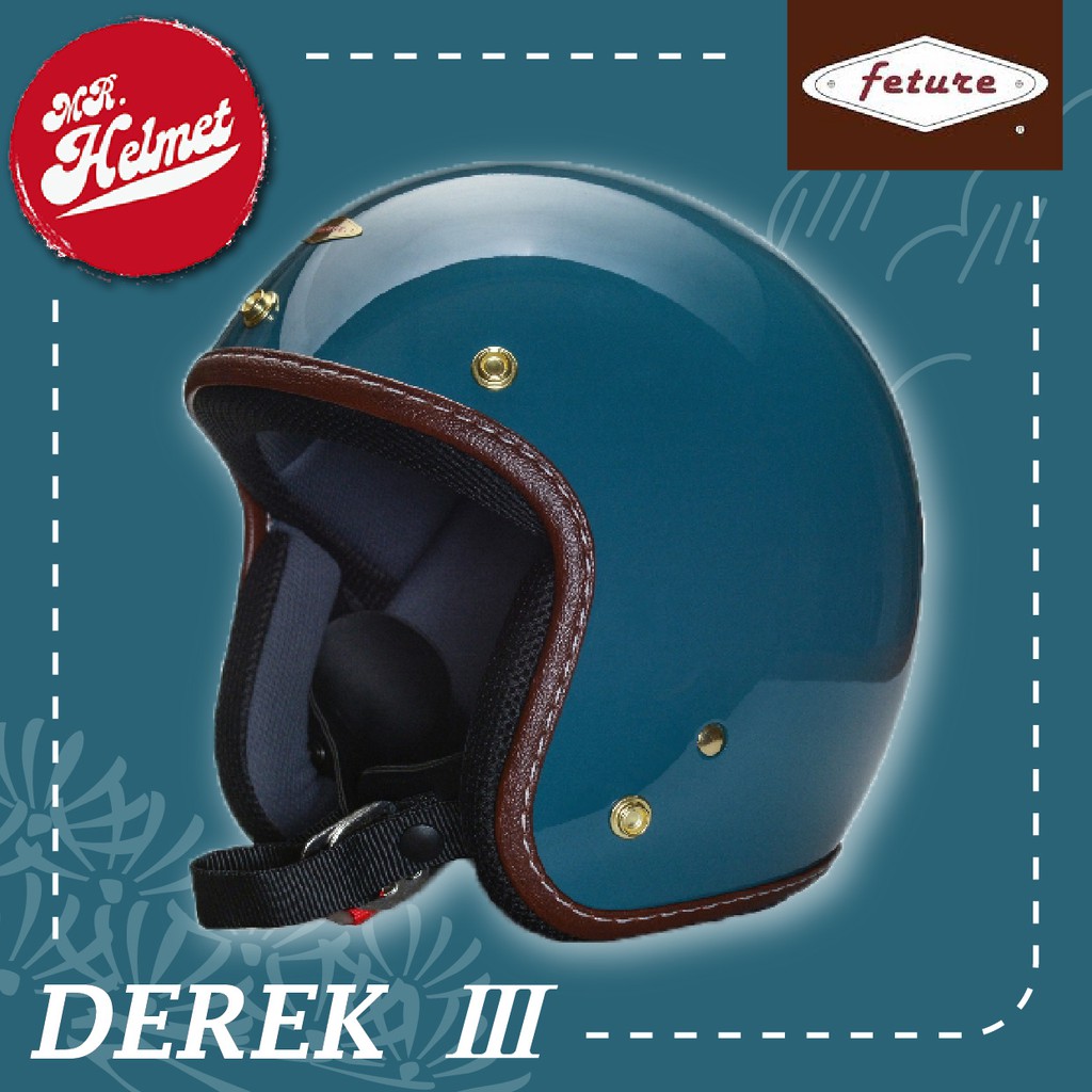 【安全帽先生】Feture 飛喬安全帽 DEREK3 德瑞克3代 亮光青岩藍 3/4罩 偉士牌 復古帽