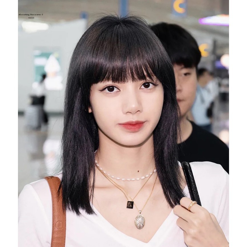 爆款 假髮假髮女鎖骨短直發lisa同款帥氣網紅黑色中長直發逼真新式 蝦皮購物