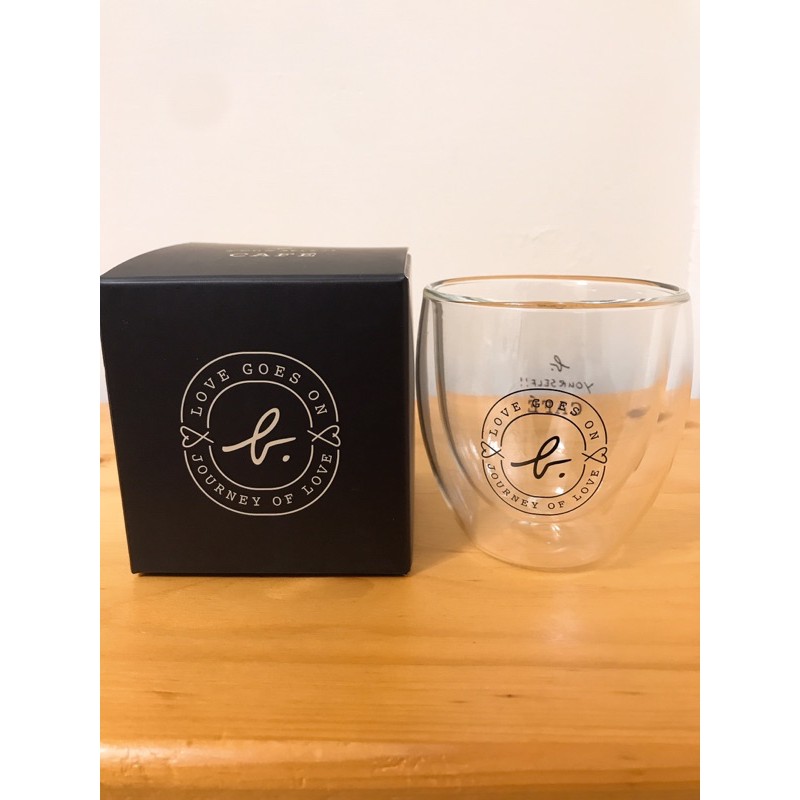 agnes b 黑色logo雙層玻璃杯/全新正品/水杯