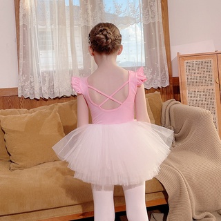 兒童舞蹈服夏季粉色女孩短袖練功服考級分體套裝幼兒芭蕾舞練舞衣