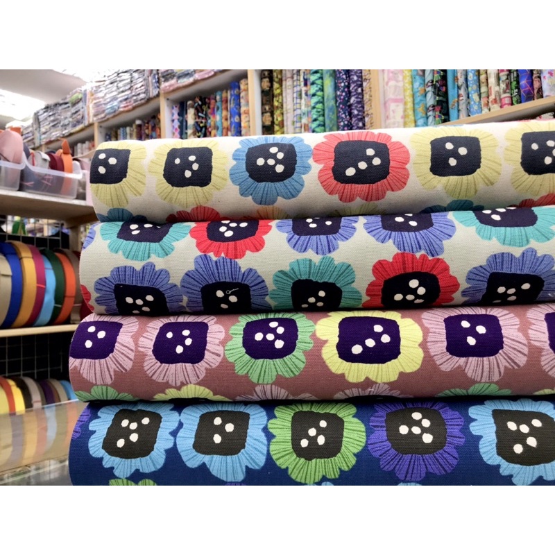 【大同布行】Cosmo日本布  厚棉麻布 藝術 手繪 大花 花朵適用於抱枕、桌巾、佈景、手作