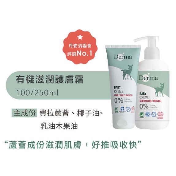 丹麥 Derma 寶寶有機滋潤護膚霜250ml /100ml