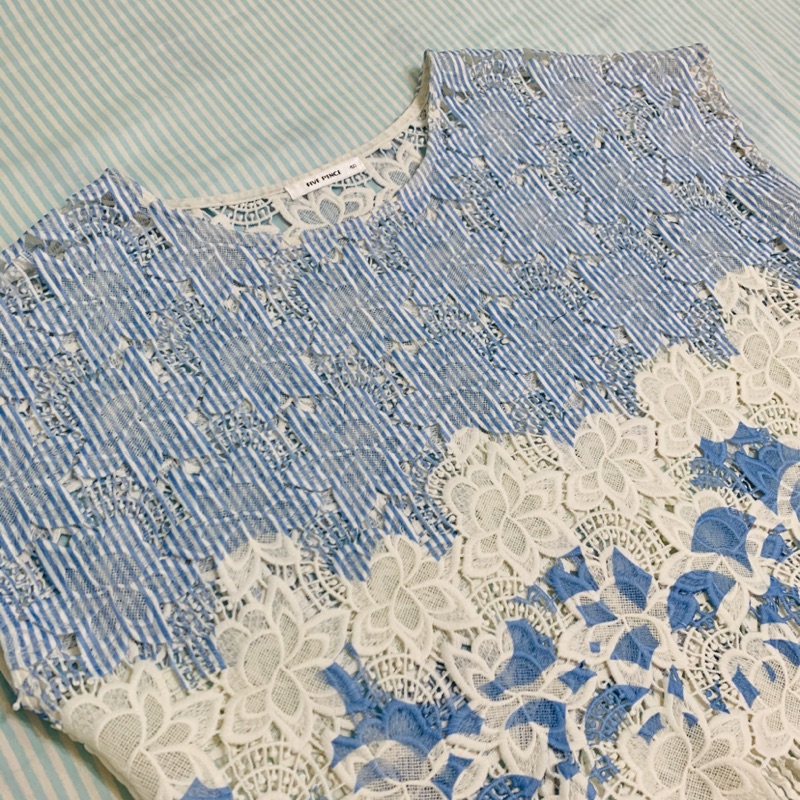 Five Pence五個銅貨 海洋風藍白條紋蕾絲流蘇寬版罩衫 L號/40