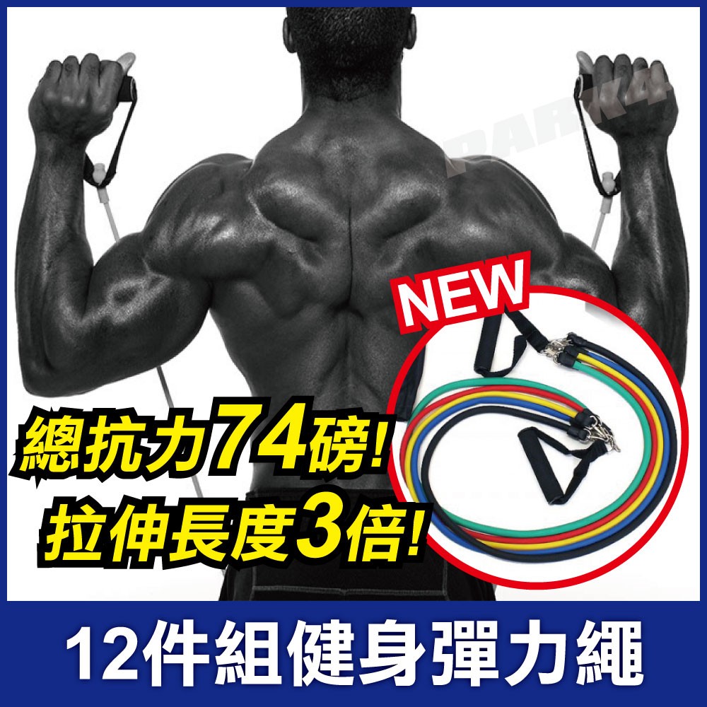 全新改版12件組健身彈力繩 抗力繩/彈力帶/拉力器/瑜珈繩/TRX/ResistanceBand【四號公園】