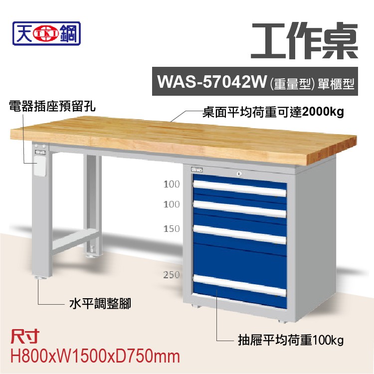 天鋼 WAS-57042W 多功能工作桌 可加購掛板與標準型工具櫃 電腦桌 辦公桌 工業桌 工作台 耐重桌 實驗桌