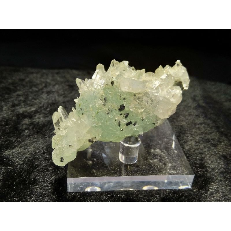 葡萄石 水晶簇 矽鐵輝石 水晶 原礦 礦標 共生 #F3869326025A