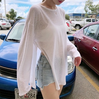 【太妮絲Q110】現貨 韓系 夏季罩衫 開叉 長袖上衣 薄款 防曬 罩衫 基本款 泳衣必備罩 長袖罩衫