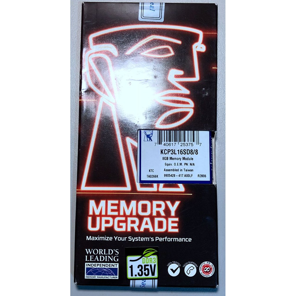 金士頓 DDR3L 1600 8GB (KCP3L16SD8/8) 1.35V 低電壓