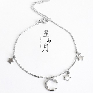 《QBOX 》FASHION 飾品【BSA49】精緻秀氣星與月鑲鑽S925純銀手鍊/手環