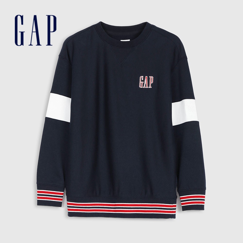 Gap 男童裝 Logo撞色條紋帽T-海軍藍(573792)