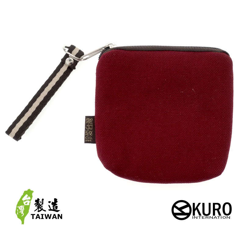 KURO-SHOP台灣製造 深紅色帆布 單層  零錢包 鑰匙包 名片包