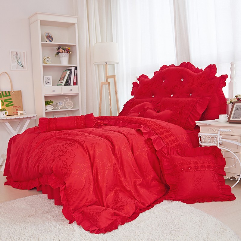 雙人床罩 結婚床罩 蕾絲床罩 奶油公主紅 公主床罩 床裙組 紅色床罩