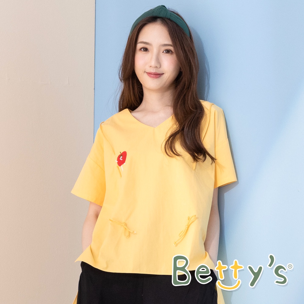betty’s貝蒂思(11)V領蘋果繡線短袖上衣(黃色)