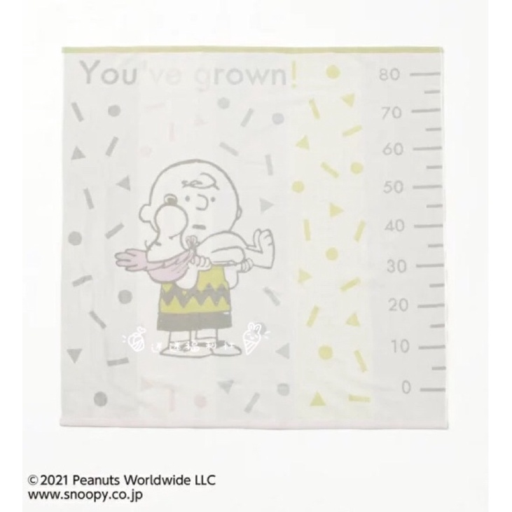 日本Peanuts SNOOPY 查理布朗 史努比 身高尺 正方形 Baby幼兒 純棉浴巾 毛巾被 冷氣毯
