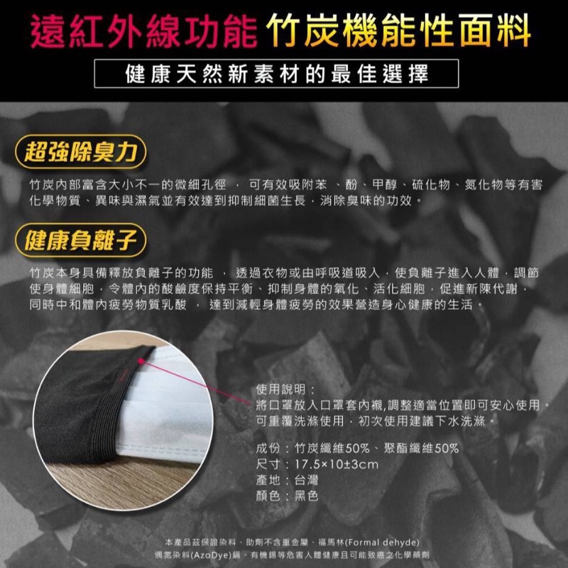 全新台灣製造奈米竹炭長效抗菌纖維遠紅外線機能性面料口罩套 蝦皮購物