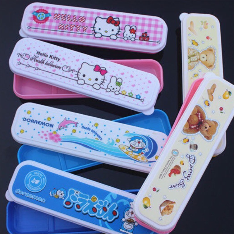 ✨全新現貨✨韓國 塑料 餐具盒 禮品 卡通 兒童 禮物 小熊 貓 筷子盒 兒童餐具盒 餐具盒 奶牛 可愛 盒 收納盒