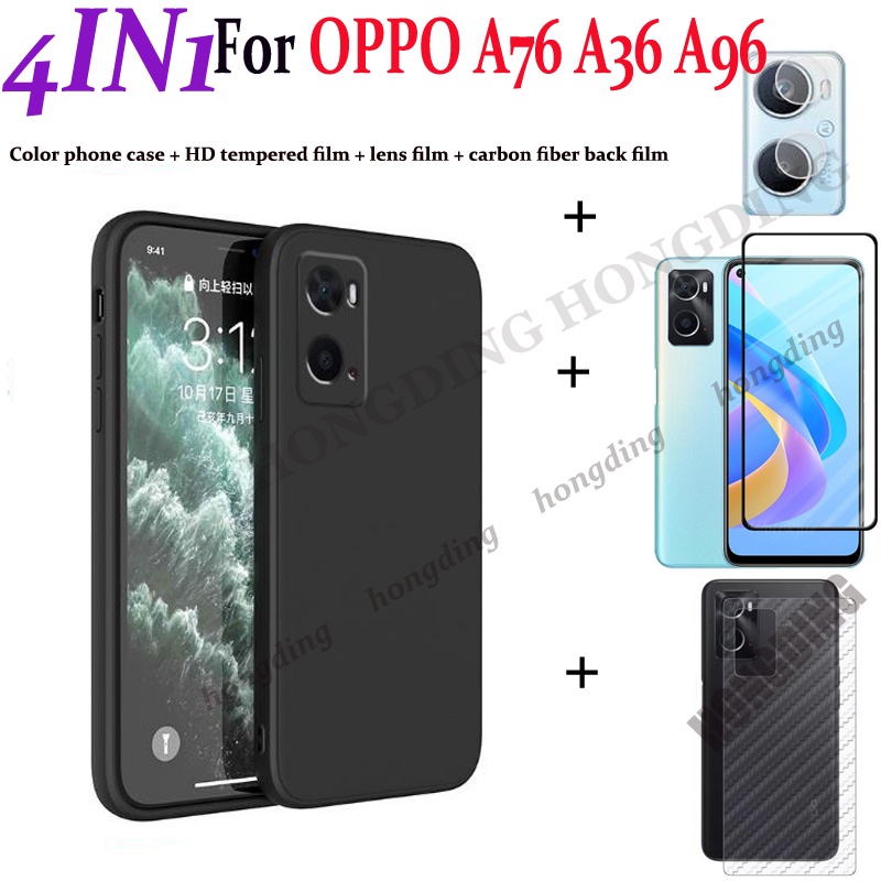 4in1適用a96 OPPO A76手機殼OPPO A76 A36 A96 5G防摔軟殼+全面屏鋼化膜+鏡頭膜+背膜