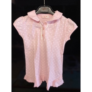 嬰幼兒女童粉紅色polo衫領連身洋裝100cm