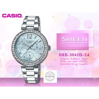 CASIO SHEEN SHE-3042D-2A 女錶 指針錶 不鏽鋼錶帶 藍 白 SHE-3042D