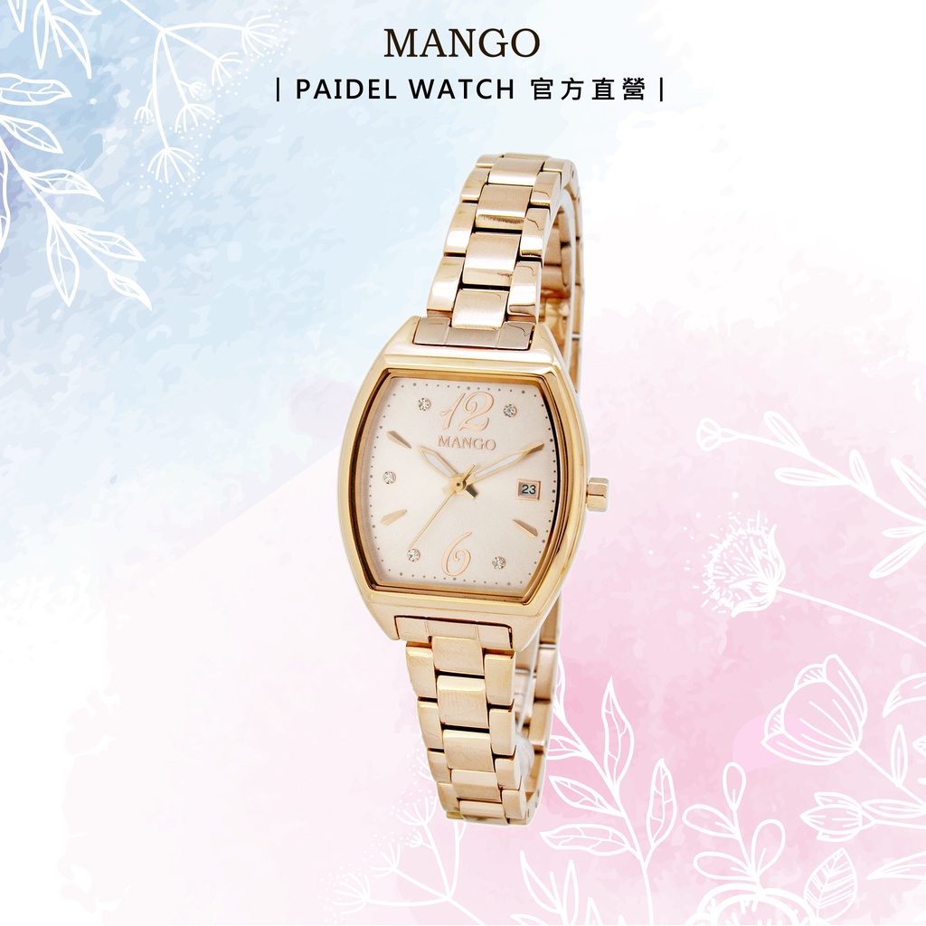 Mango 晶鑽酒桶優雅腕錶 ❘ 手錶 ❘ 女錶 ❘ 三針日曆窗 ❘ 氣質甜美 ❘ 都會時尚 ❘ 專櫃公司貨
