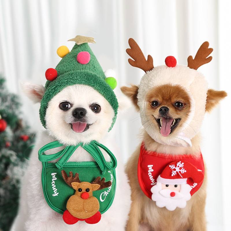 寵物、狗、貓的聖誕帽圍裙