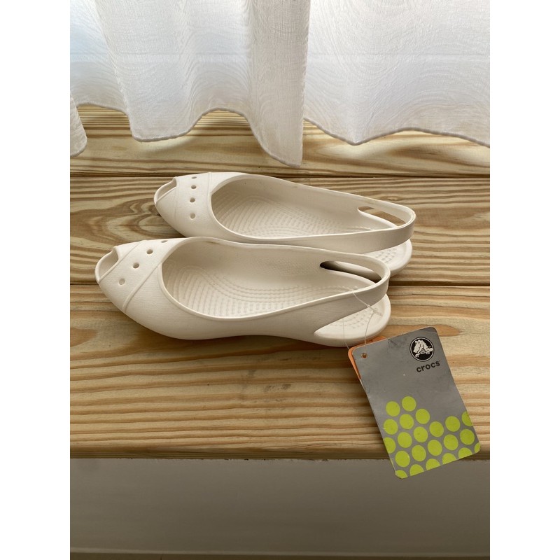 全新crocs白色魚口鞋(女鞋5號（22.5cm)