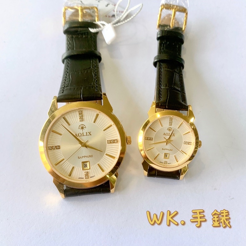 ✨ AOLIX ✨ 璀璨鑲鑽薄款女錶 男錶 對錶 保固兩年 日期真皮帶錶 情侶款 防刮防水