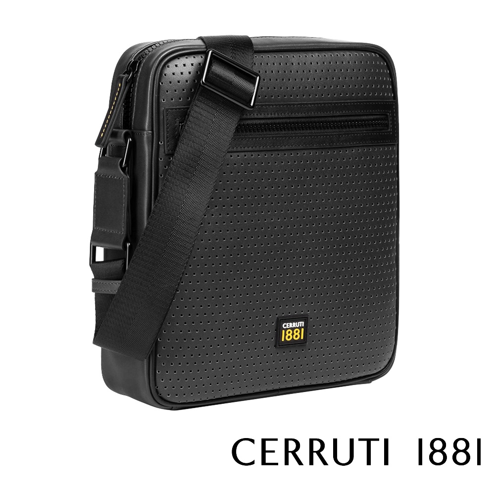 【Cerruti 1881】頂級 義大利 小牛皮 斜背包 LUCAS系列(黑色 CEBO05287M)