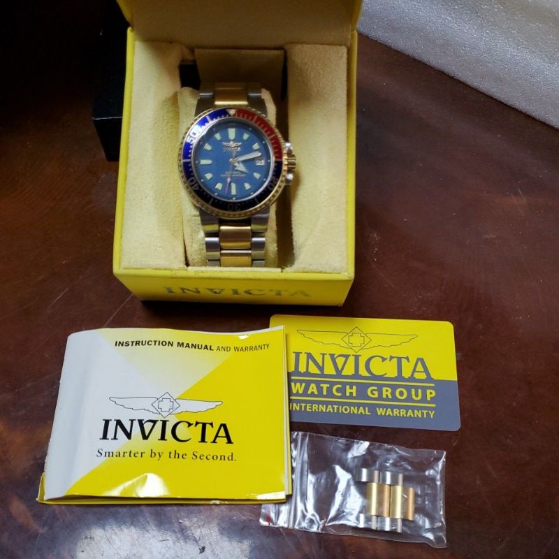 『台中市區售』美國 英威塔 INVICTA 6928潛水300M機械錶 半金色。藍色面盤