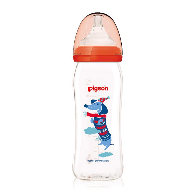 【Pigeon 貝親】寬口玻璃奶瓶240ml/狗年-紅色+贈奶瓶保護套(顏色隨機P26395/P26396)