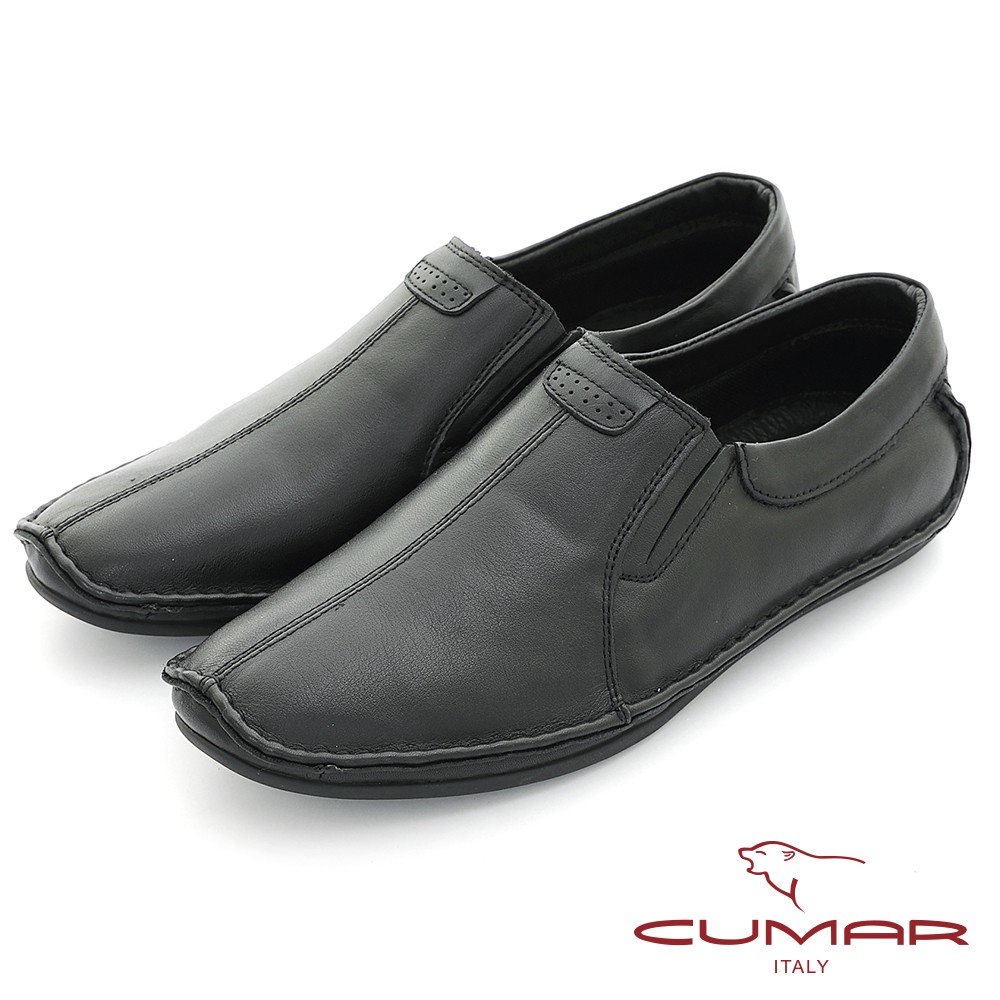 【CUMAR】真皮舒適 經典耐看真皮休閒便鞋 - 黑色