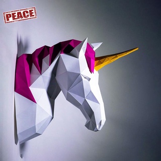 NEW-PEACE 50釐米高 獨角獸壁掛手工紙藝DIY紙模型立體墻壁動物裝飾壁掛