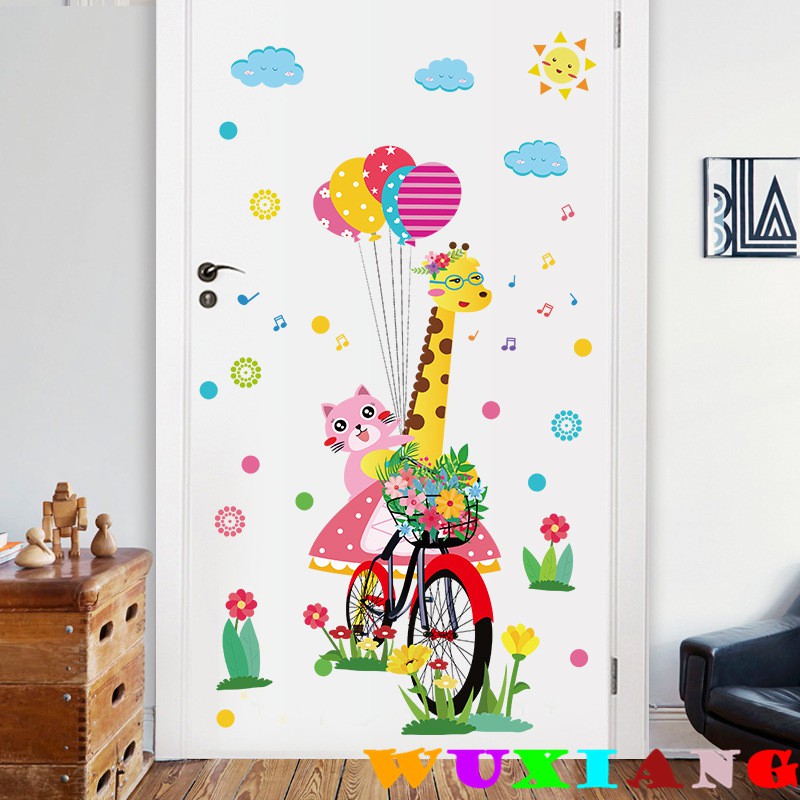 五象設計 壁貼 貼紙 房間裝飾 居家裝飾 卡通動物 長頸鹿 自行車 貼紙