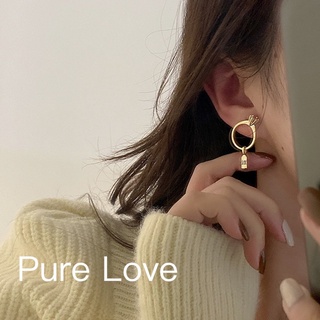 Pure Love樂芙 /正韓 【E0603】韓系簡約S925純銀戒指造型鋯石耳環 / 金
