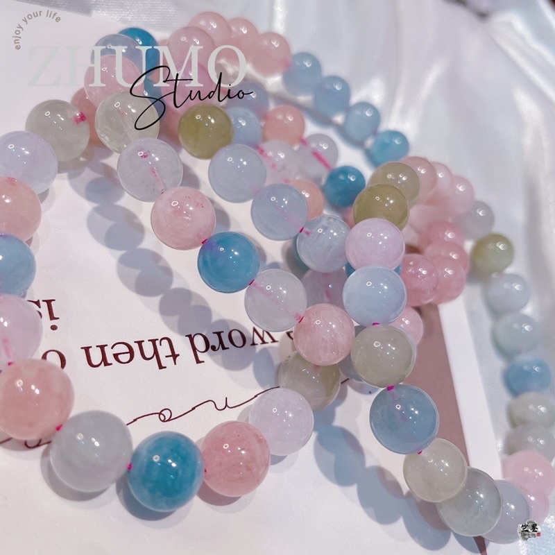 ✨馬卡龍般的夢幻色彩-摩根石✨心靈療癒石💎彩摩根 摩根石 馬卡龍摩根 摩根石手鍊 水晶手鏈 手串 摩根 水晶手鍊 水晶