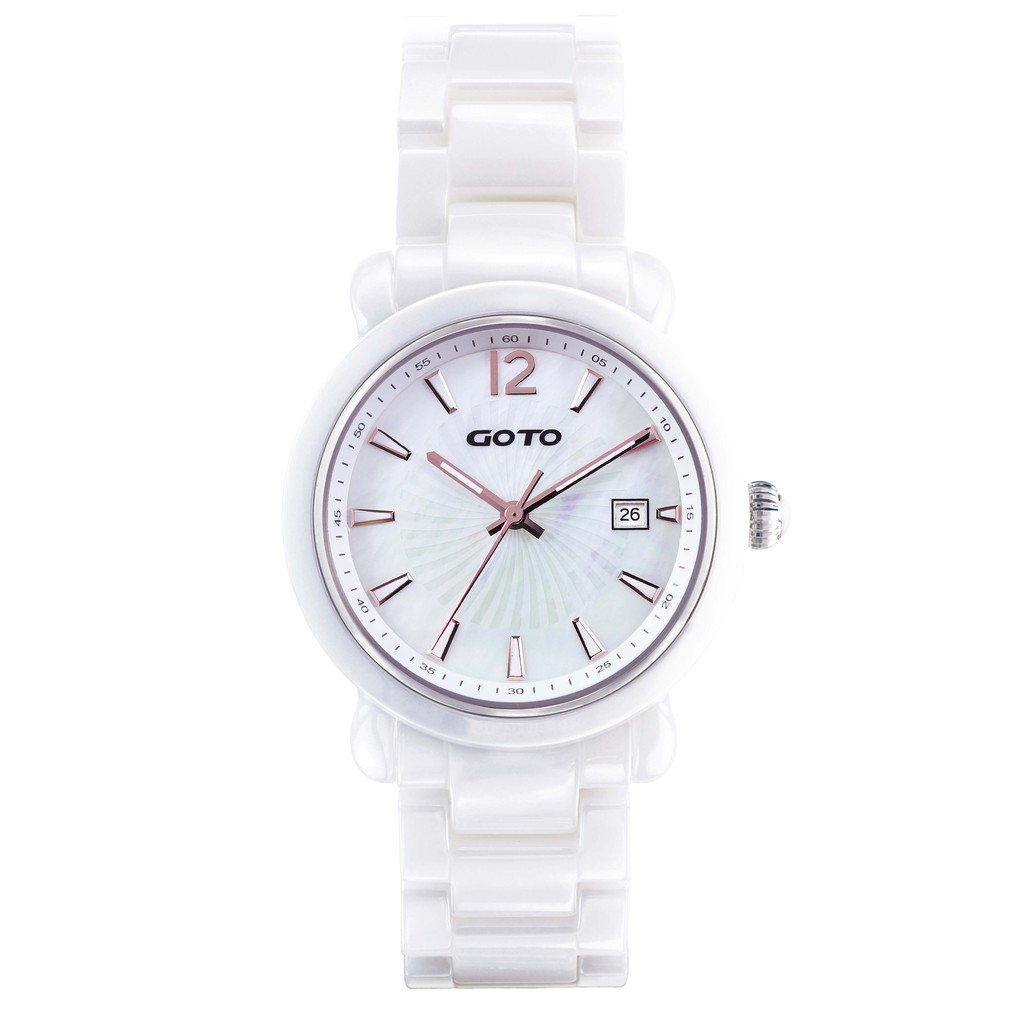 GOTO Aurora 精密陶瓷時尚手錶-白x玫
