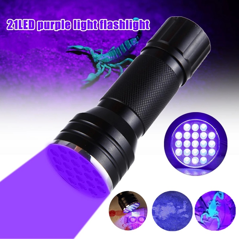 1pc 專業 21LED 紫外線手電筒便攜式合金紫外線手電筒電池供電的防水紫外線黑光燈檢測器, 用於寵物尿漬蝎子狩獵