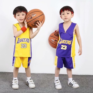 兒童籃球球衣 NBA 湖人隊 Kobe/LeBron James 球衣男孩運動服上衣 + 短褲 3XS-2XL