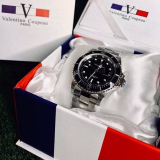 Valentino coupeau范倫鐵諾 水鬼轉盤手錶男錶潮流鋼錶名牌手錶手錶潮流黑金霸氣腕錶時尚精品