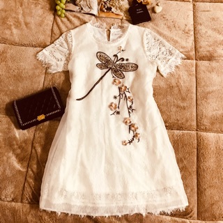 設計師品牌ALLA-Ex滿載蕾絲網紗重工亮片刺繡珍珠洋裝👗