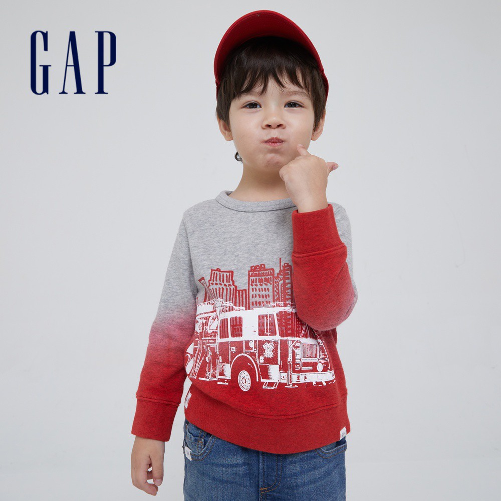 Gap 男幼童裝 印花大學T-紅色(664215)