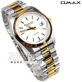 OMAX 時尚圓錶 OMAX4002半金T 半金色不銹鋼帶 藍寶石水晶 男錶 日期視窗【時間玩家】防水手錶