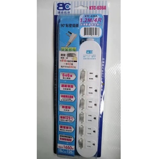 臺灣製 博銓科技 6切6座3孔 安全延長線 過載自動斷電 KTC-636A 4尺/ 6尺/ 9尺/ 12尺/15尺