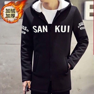 現貨-冬天中長款加絨保暖男大衣外套